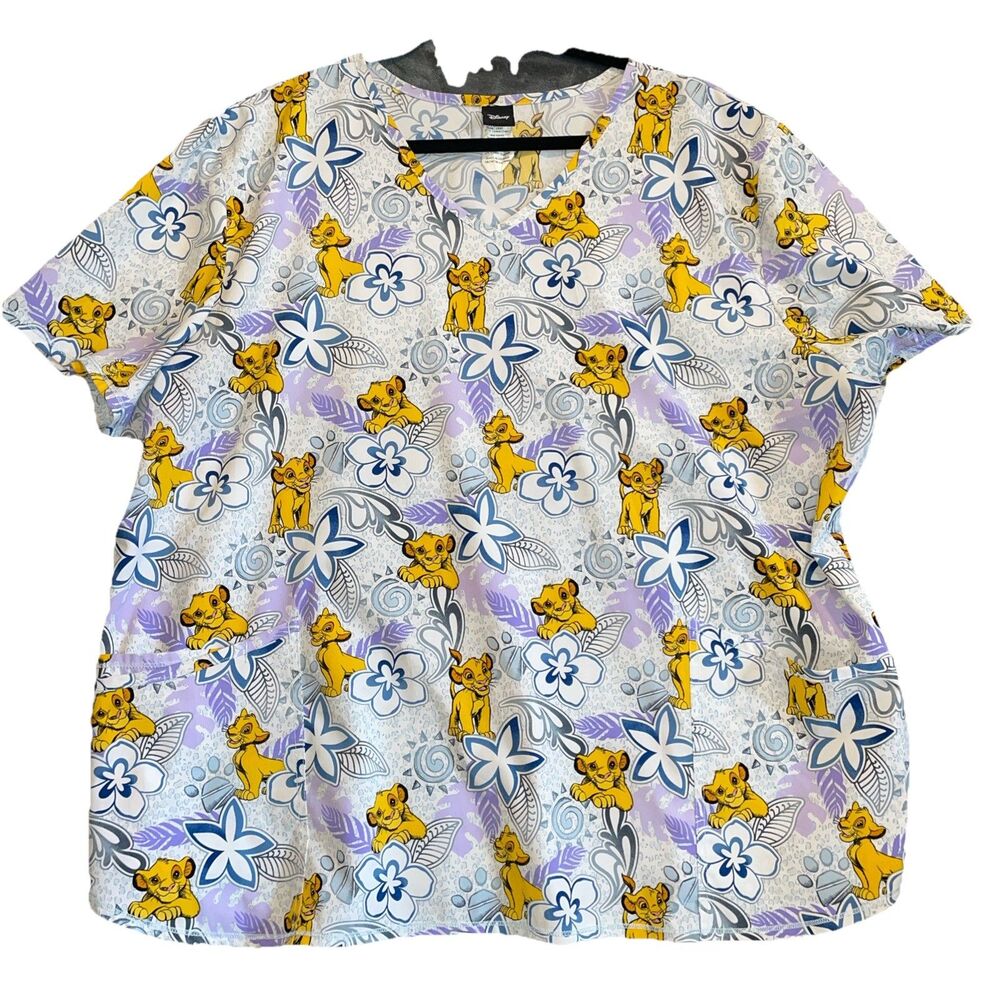 3X Disney Simba Lion King Printed Scrub Top